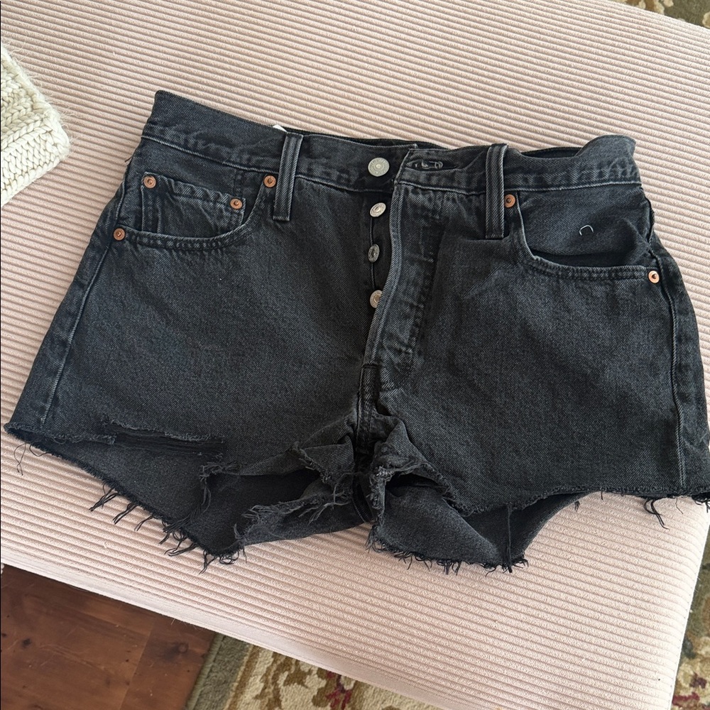 Levi's Black High-Rise Distressed Button-Fly Denim Shorts